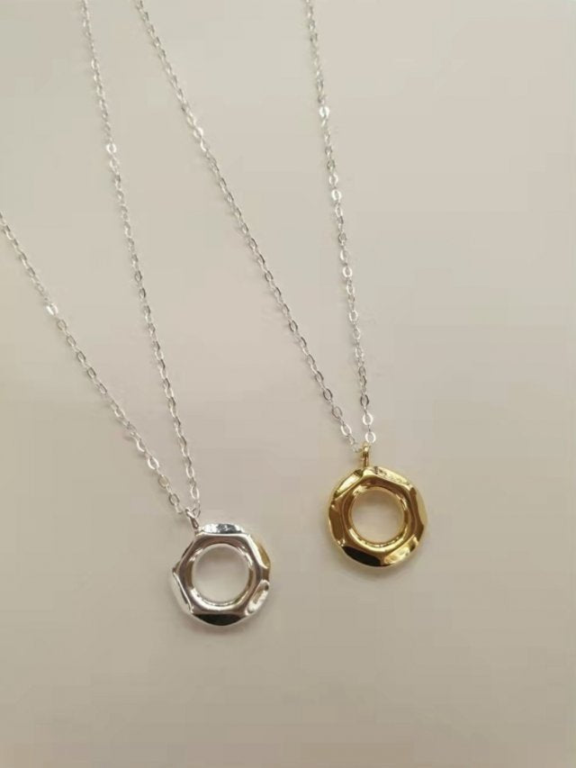 N1118 / N1119 Irregular Geometric Hoop Sterling Silver Necklace