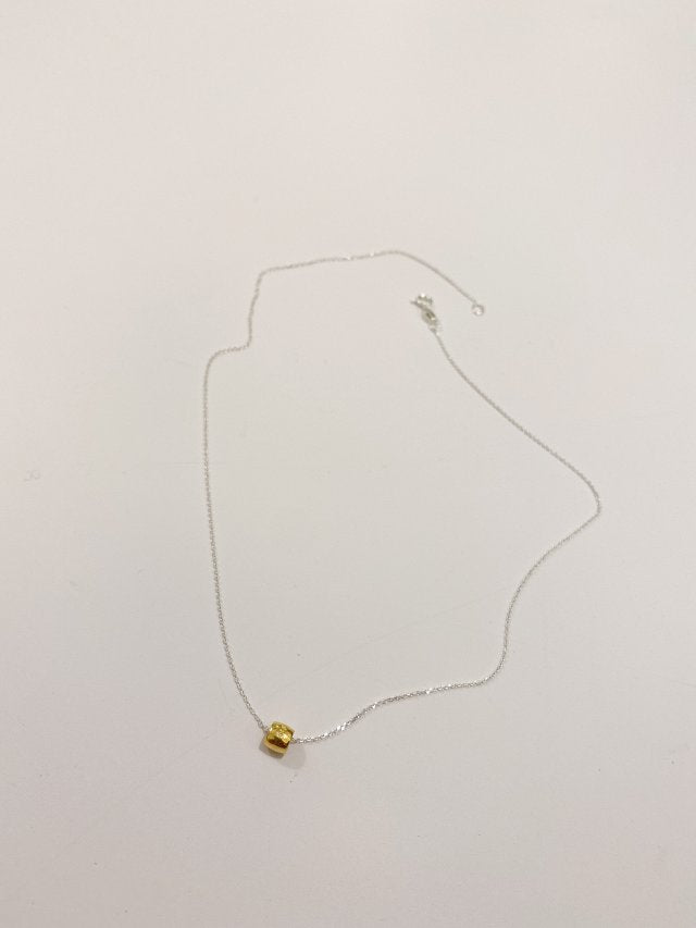 N1126 Gold Cylinder Bead Sterling Silver Two-Tone Necklace