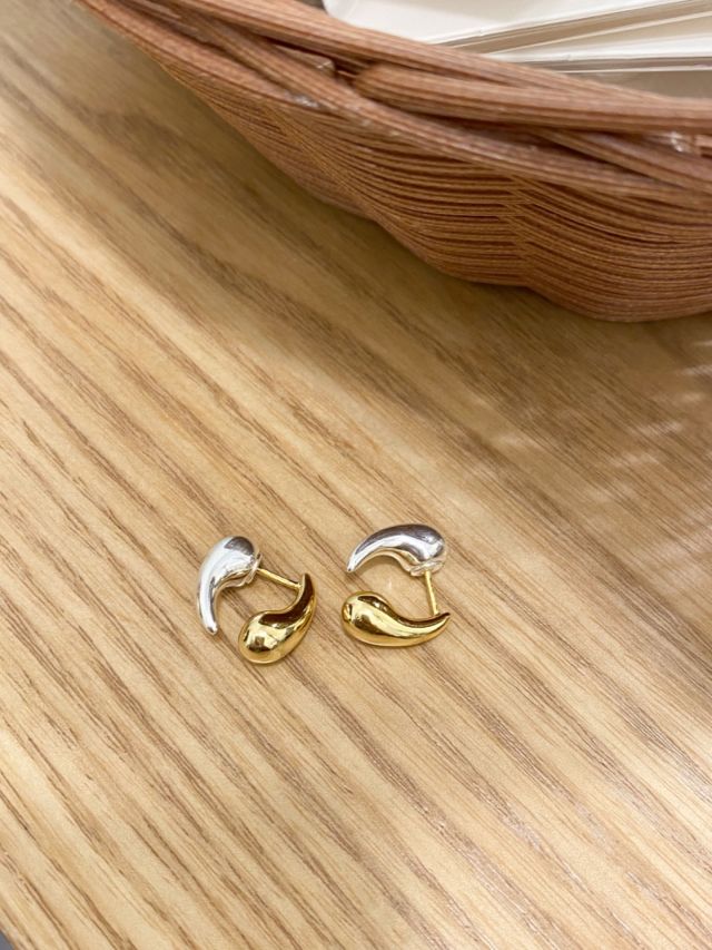 E1256 金銀拼色立體水滴純銀耳環