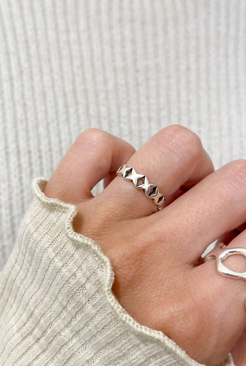 R1426 Geometric Rhombus Sterling Silver Ring