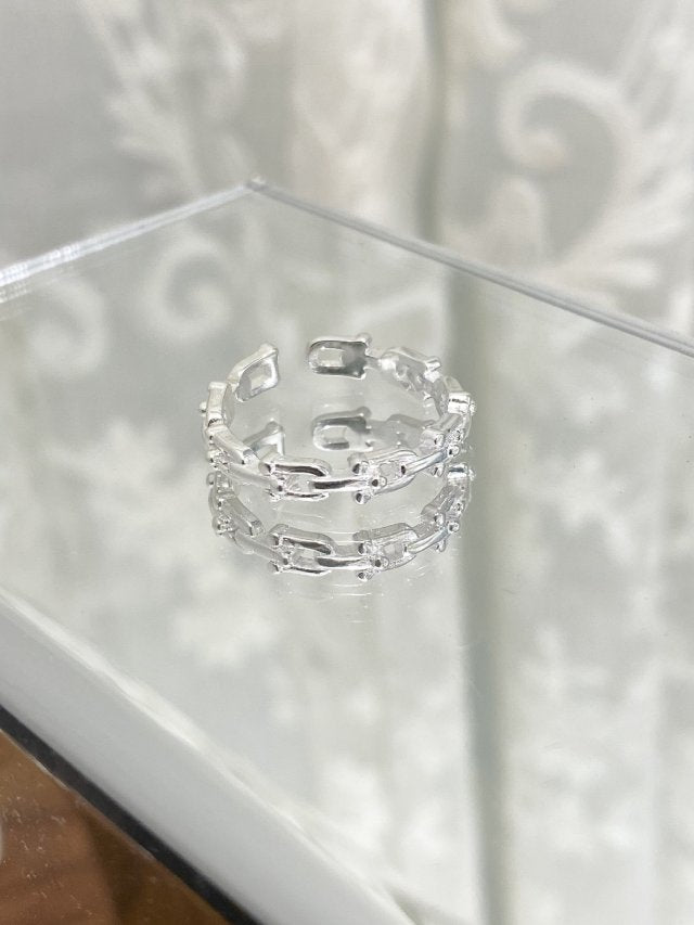 R1435 Chain-link open sterling silver ring