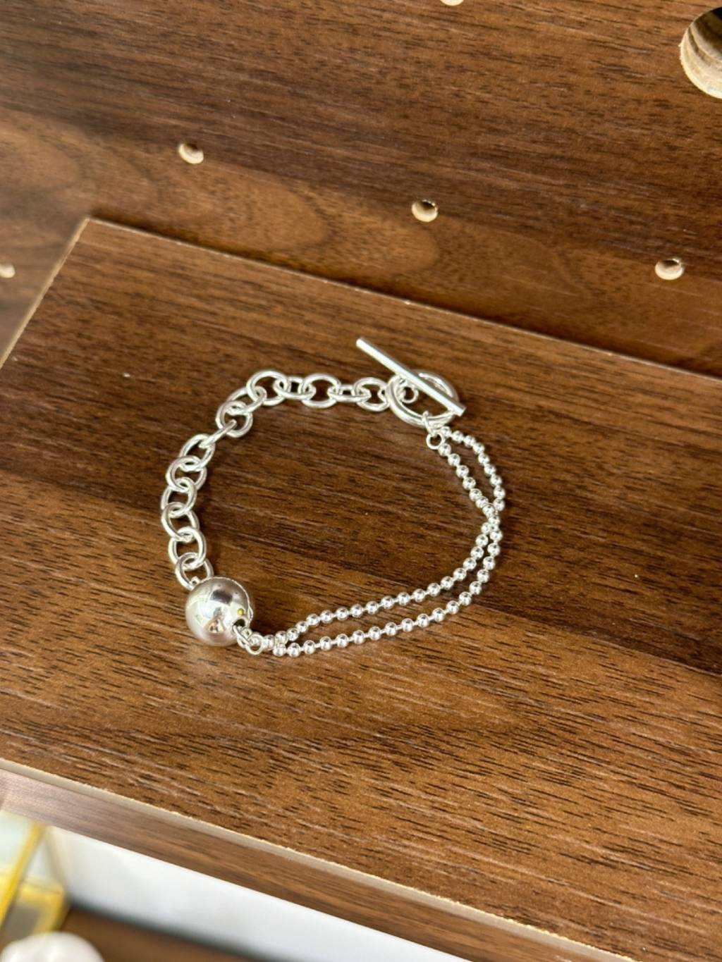 B1404 Double Chain Toggle Clasp Beaded Bracelet
