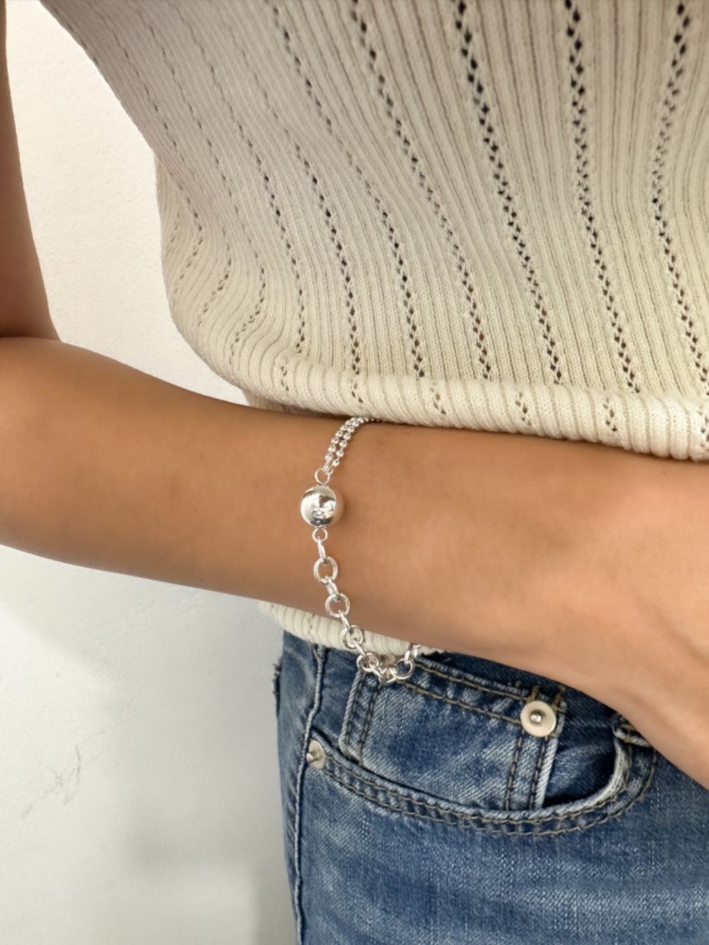 B1404 Double Chain Toggle Clasp Beaded Bracelet