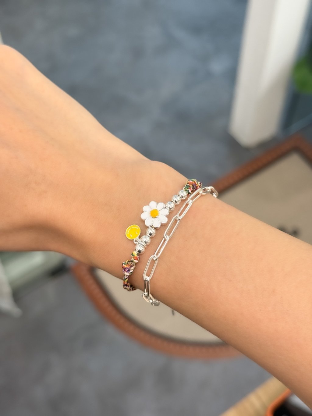 B1504 Chrysanthemum Smiley Colorful Cord Bracelet