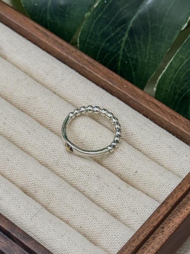 R1728 Polka Dot Half-Circle Gold Star Sterling Silver Ring