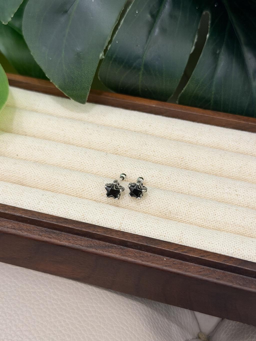 E1474 Black Zircon Retro Star Charm Earrings