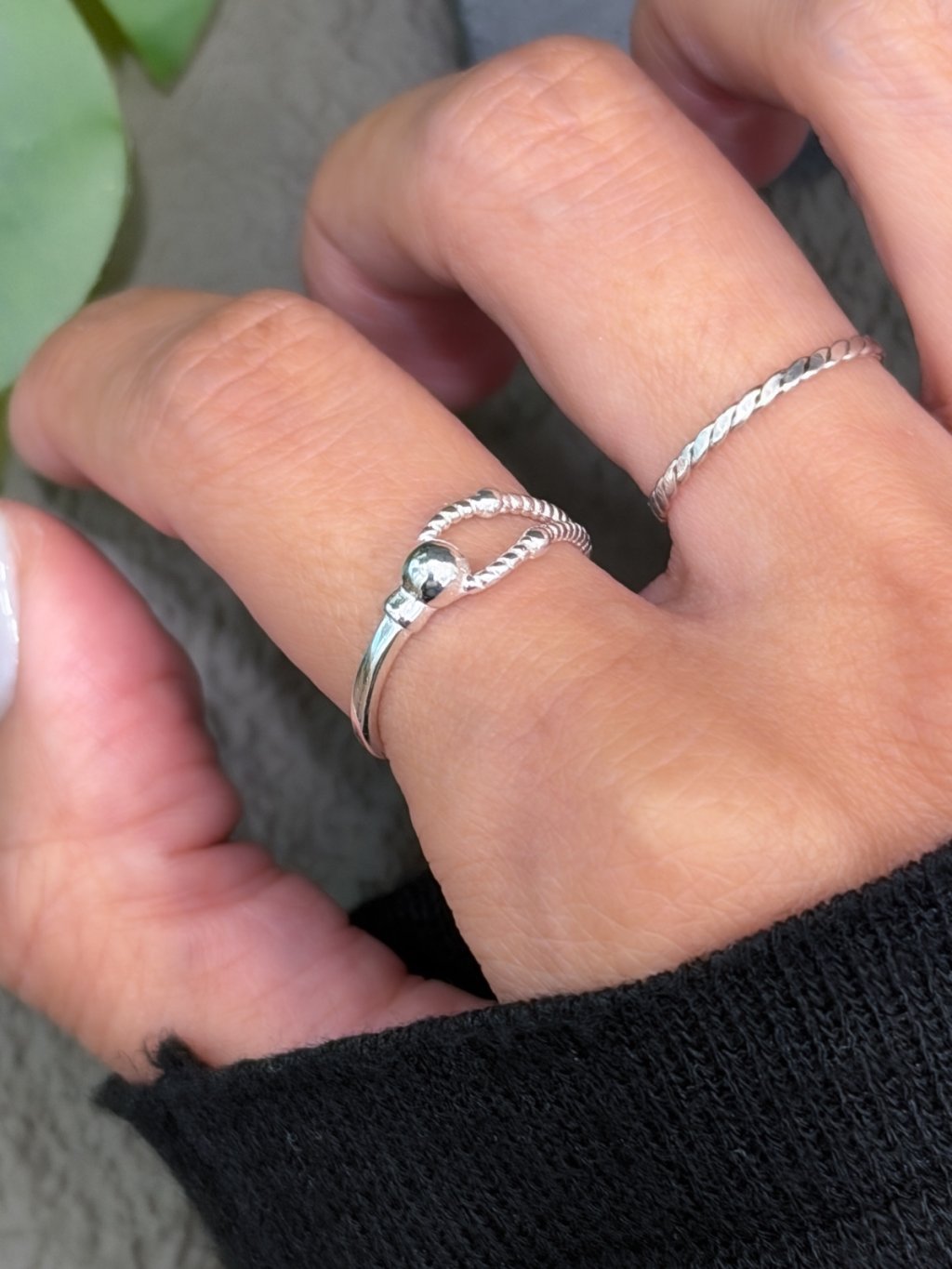 R1769 Twisted Rope Beaded Adjustable Ring