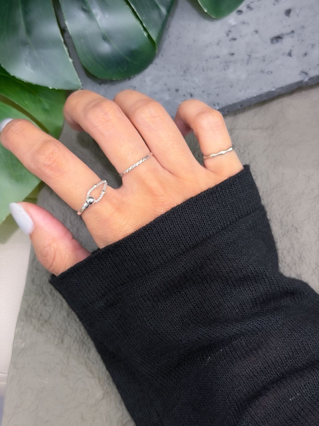 R1769 Twisted Rope Beaded Adjustable Ring