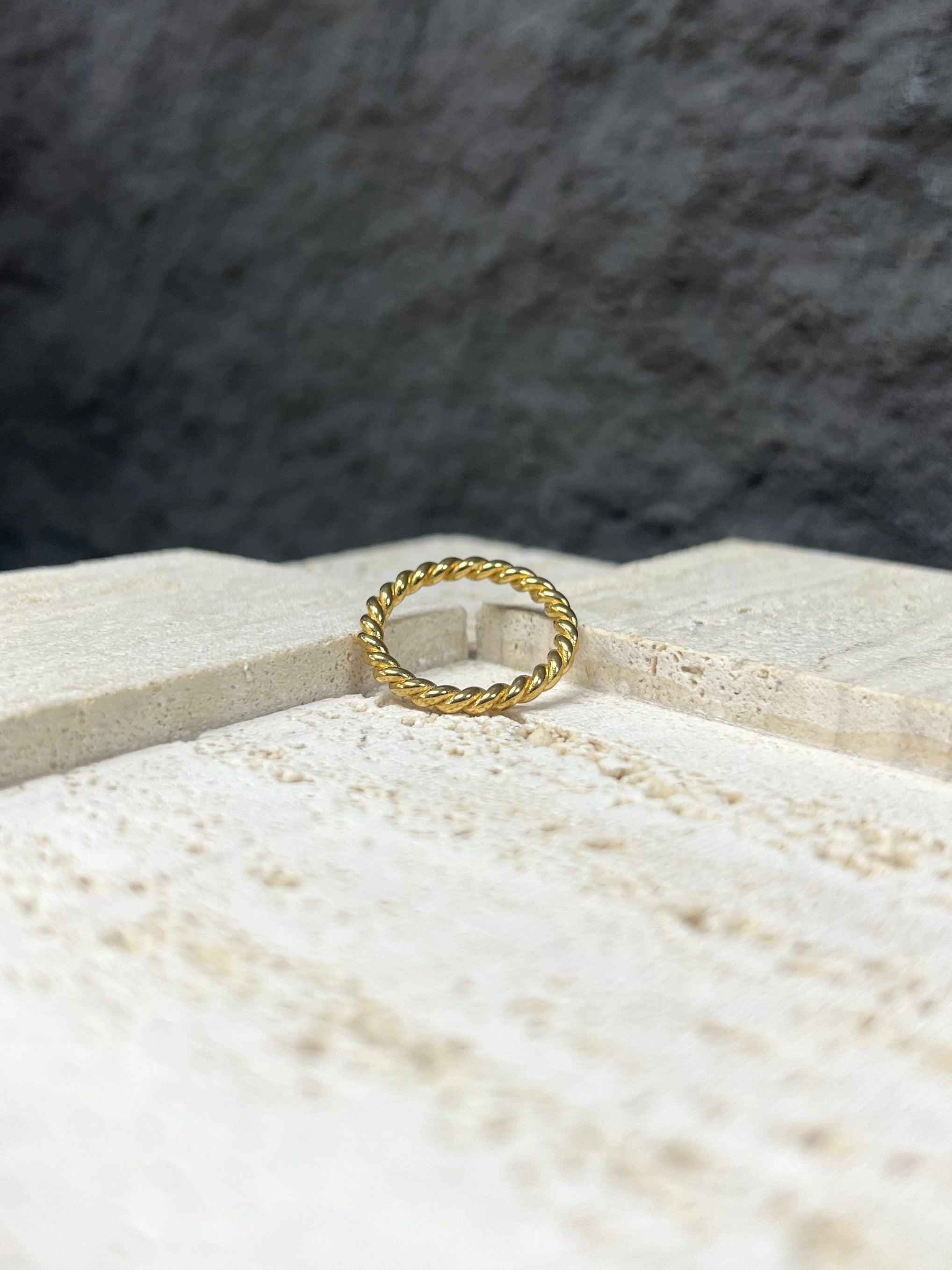 R1070 Twisted Rope Gold-Plated Sterling Silver Ring