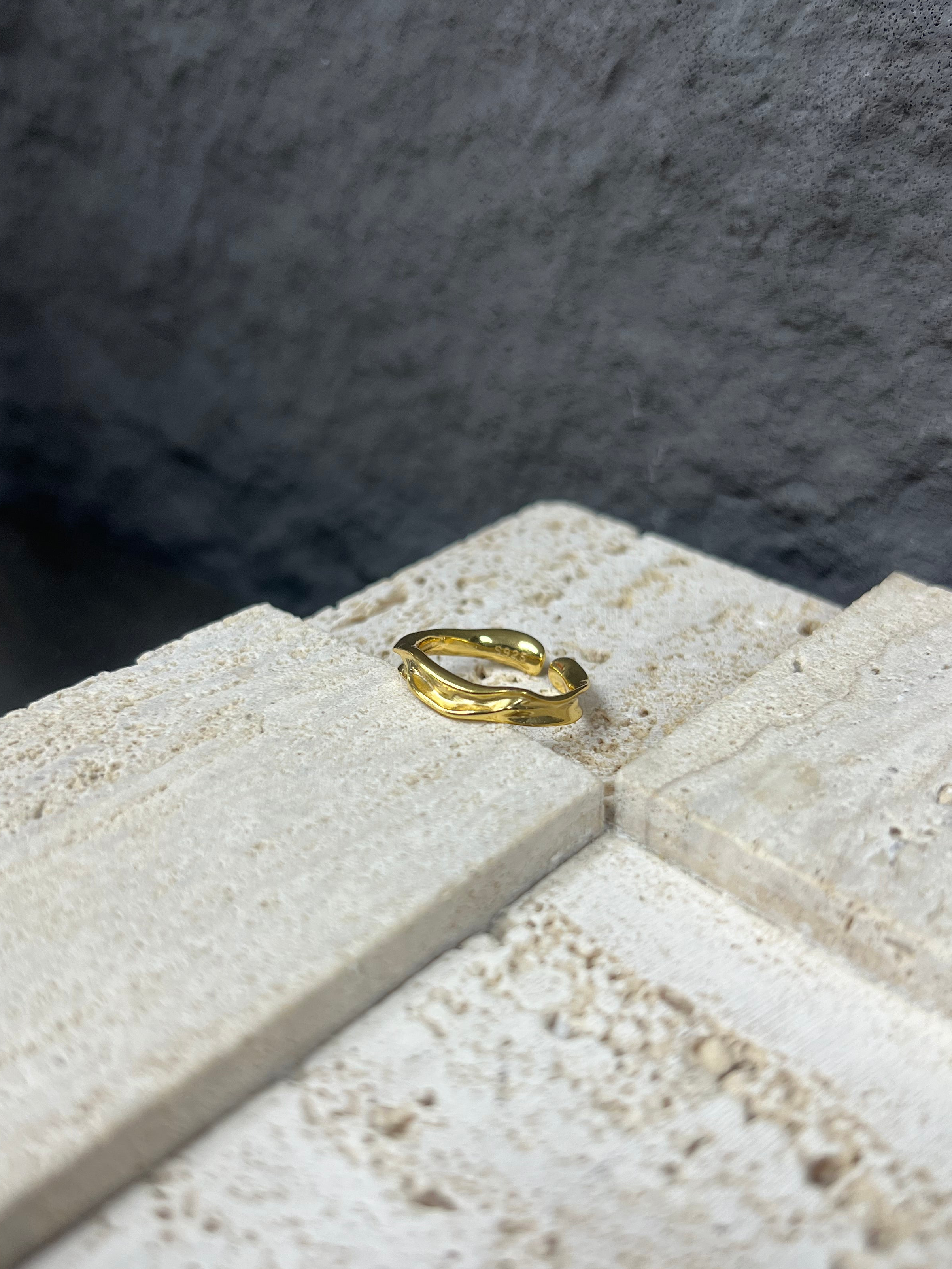 R1382 Irregular Wavy Gold-Plated Sterling Silver Ring