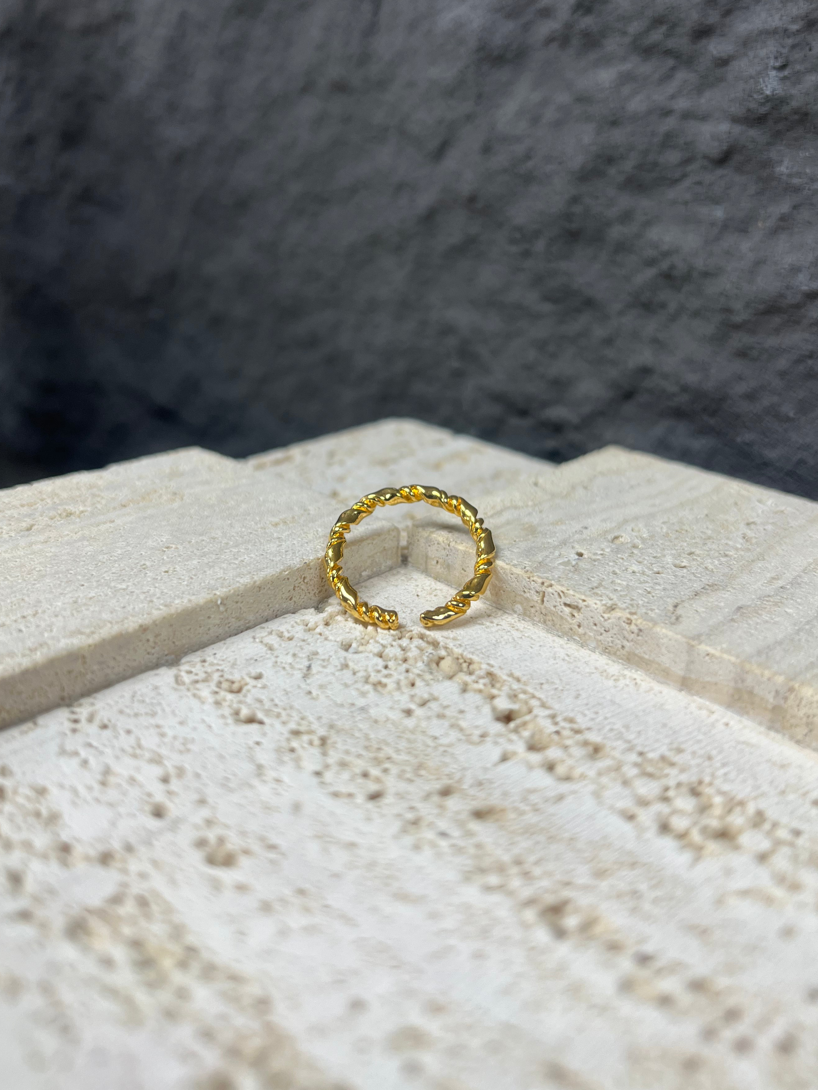 R1373 Twisted Rope Sterling Silver Gold-Plated Ring