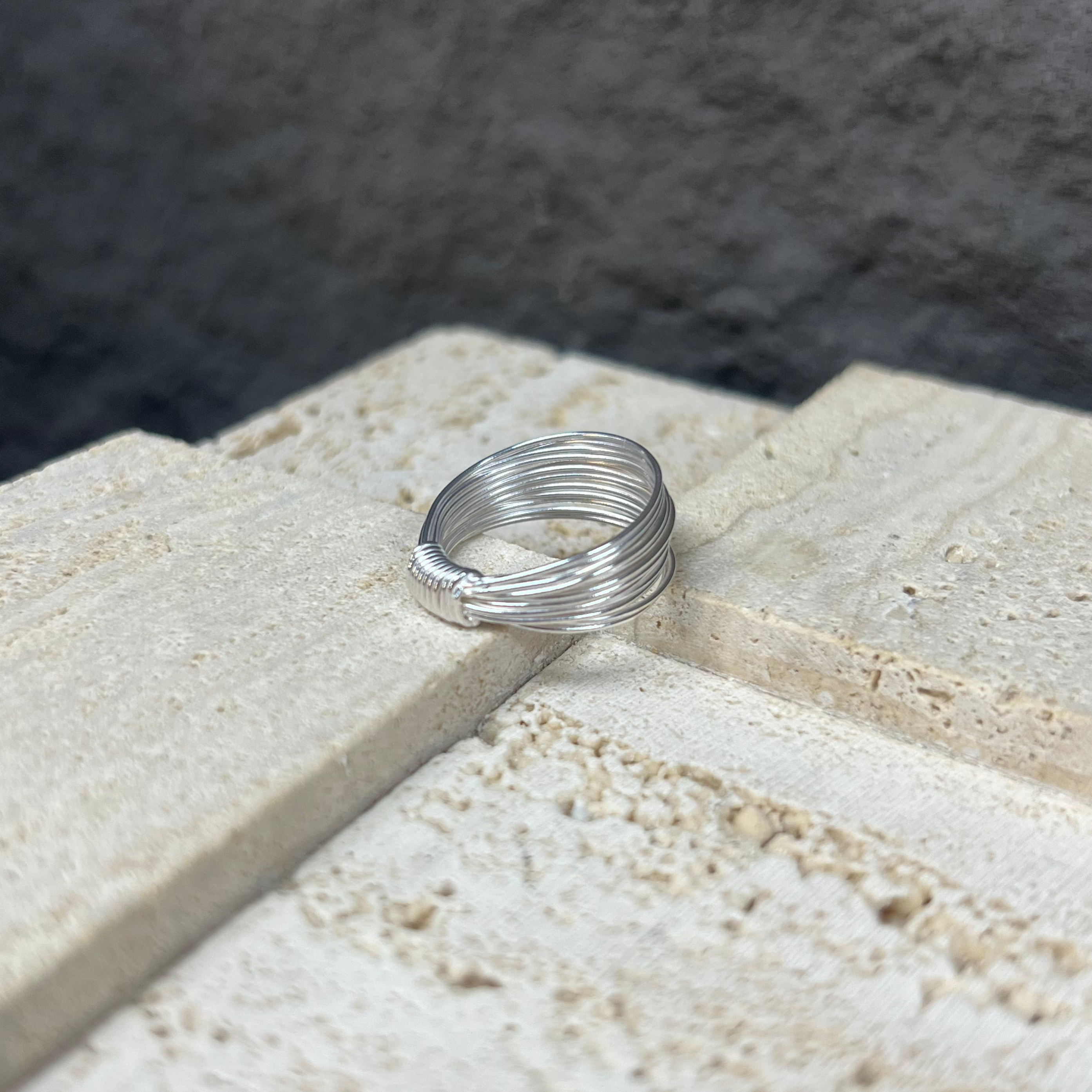 R1507 Multi-layered Matte Brushed Sterling Silver Ring