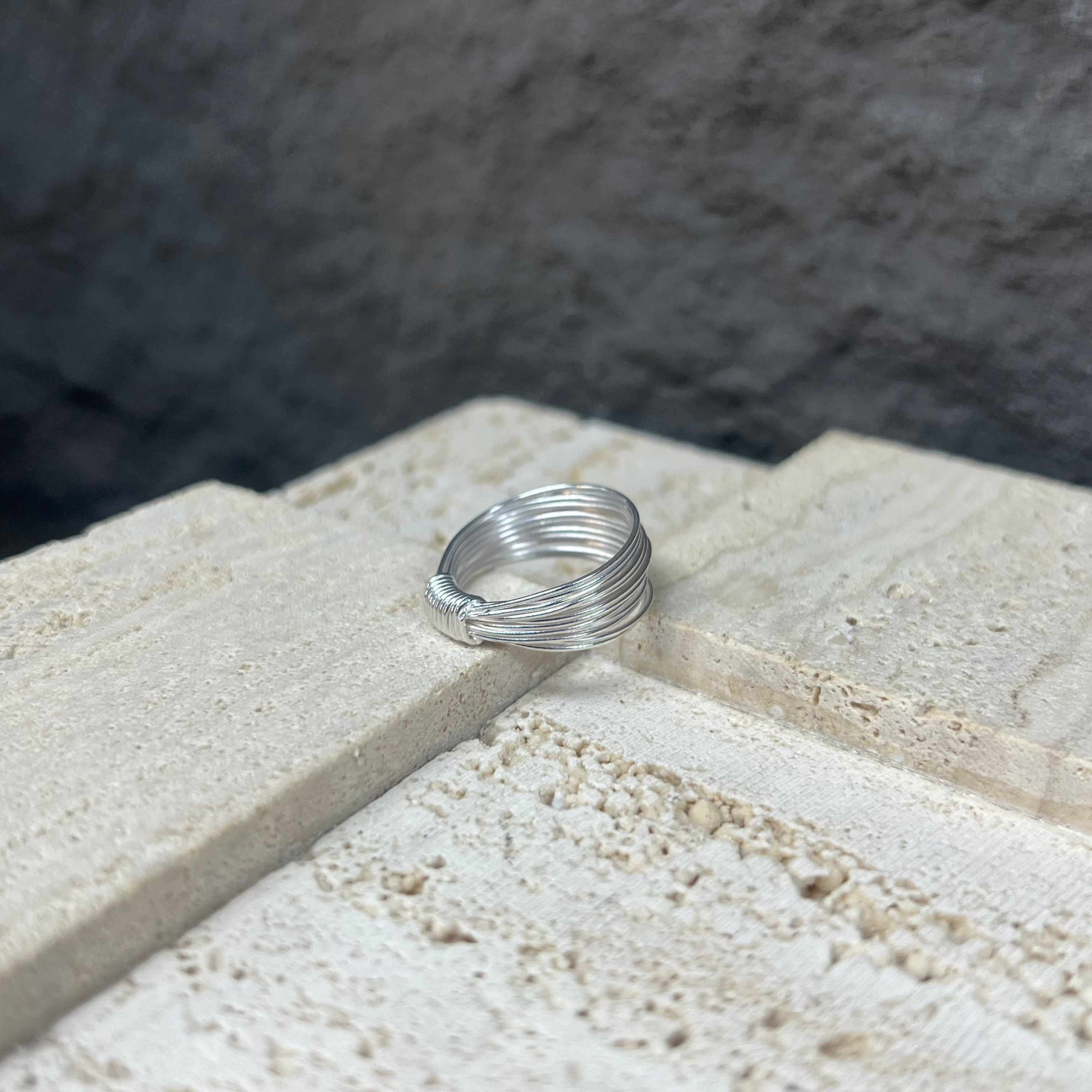 R1507 Multi-layered Matte Brushed Sterling Silver Ring