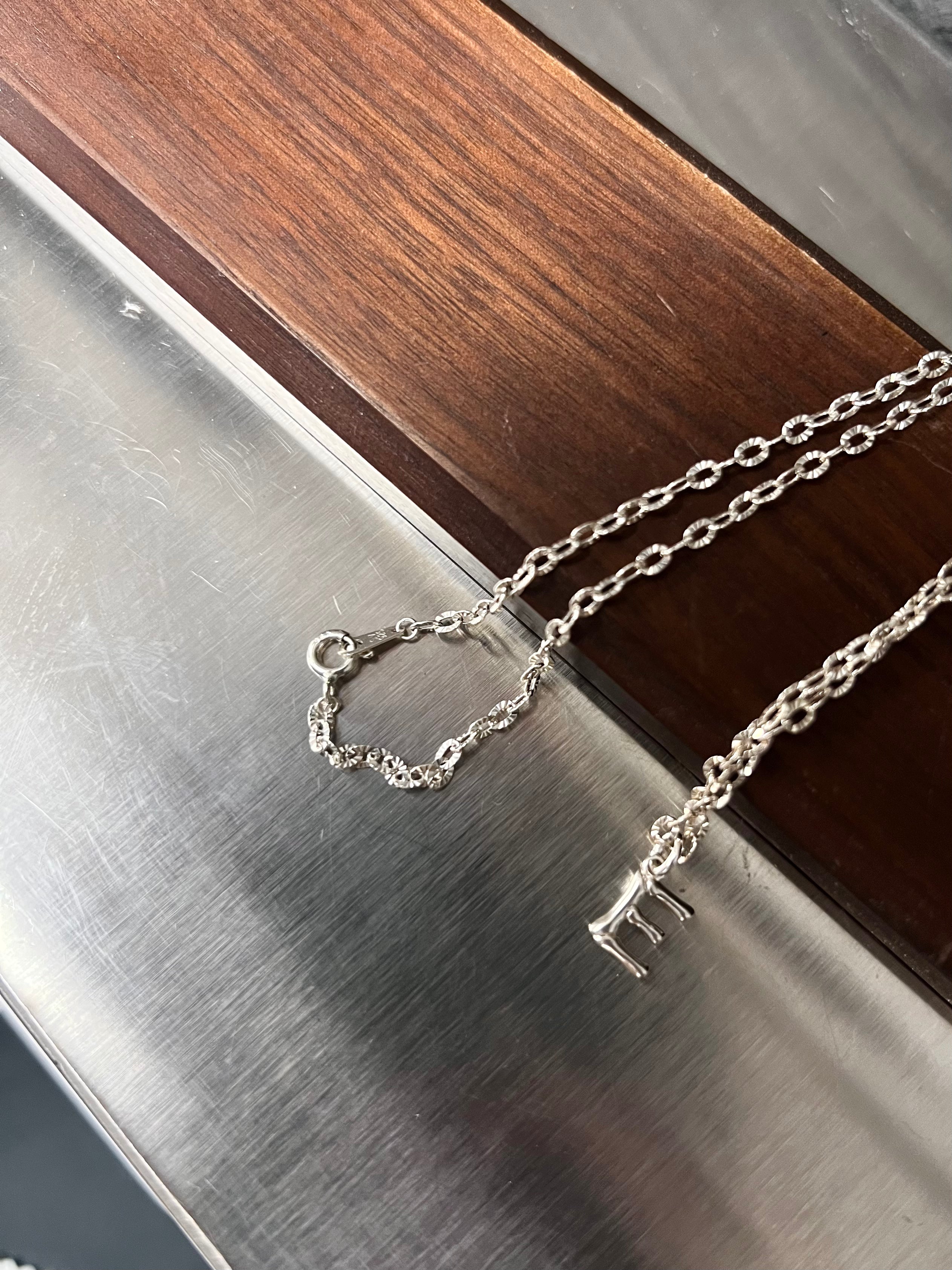 N1067 Letter E Sterling Silver Necklace